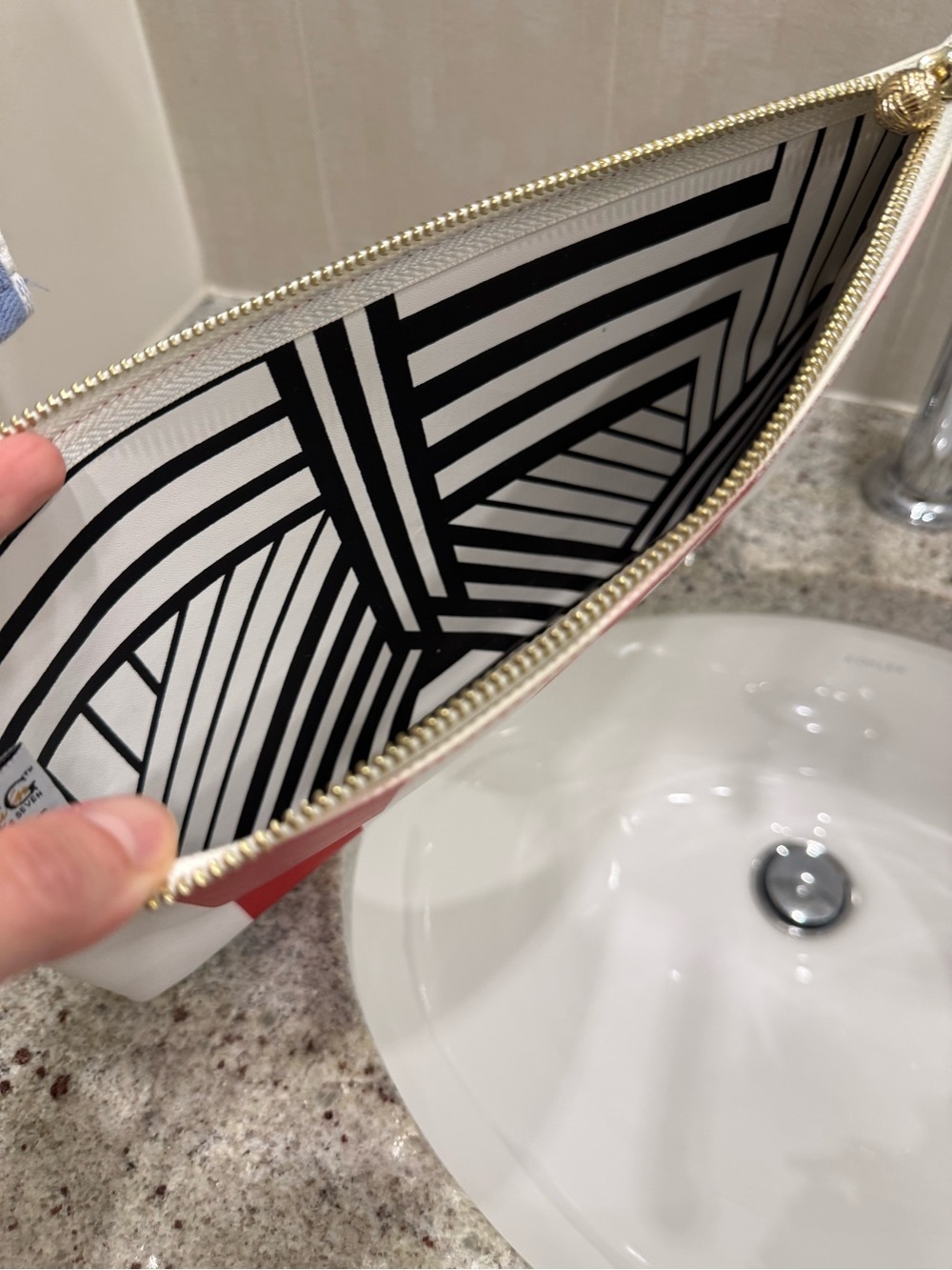 NWOT Striped Clutch with Embossed Logo - Picture 4 of 4